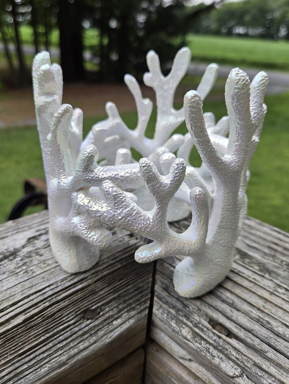 BBW Iridescent White Coral Decorative Candle Holder - Home Art Accent